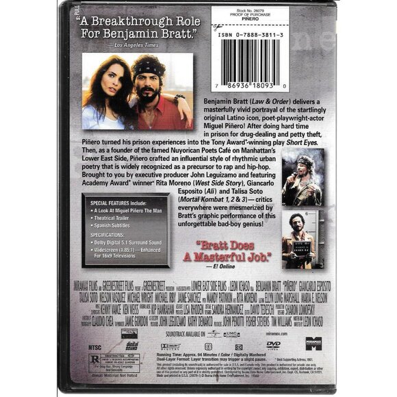 Piñero DVD Film Starring (Benjamin Bratt, Leon Ichaso, 2002) DVD4140 - Picture 2 of 2